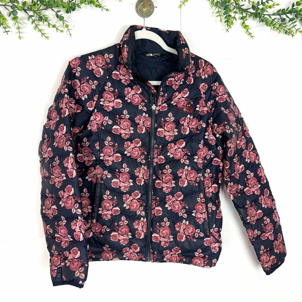 The North Face Jacket Womens Medium Navy Pink Floral Flare Down Puffer Quilted